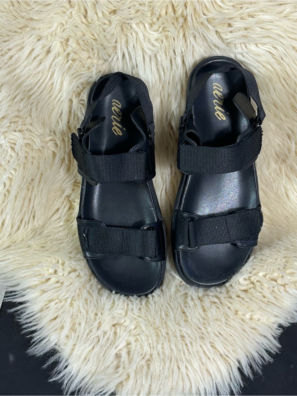 aerie Velcro Black Adjustable Strap Sport Sandals